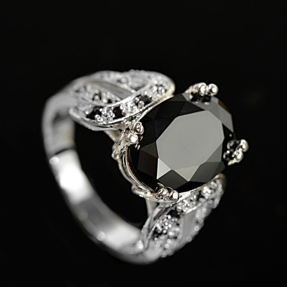 Huitan Jewelry - 925 Silver Oval Cut Black Sapphire Women Ring New